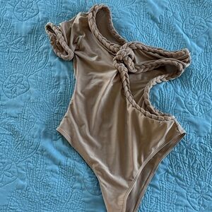 Braided One-Piece Swimsuit in Taupe
